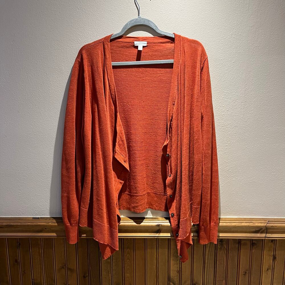 Garnet Hill Linen Cardigan Sweater Sz M Button Front Lightweight Coastal Preppy